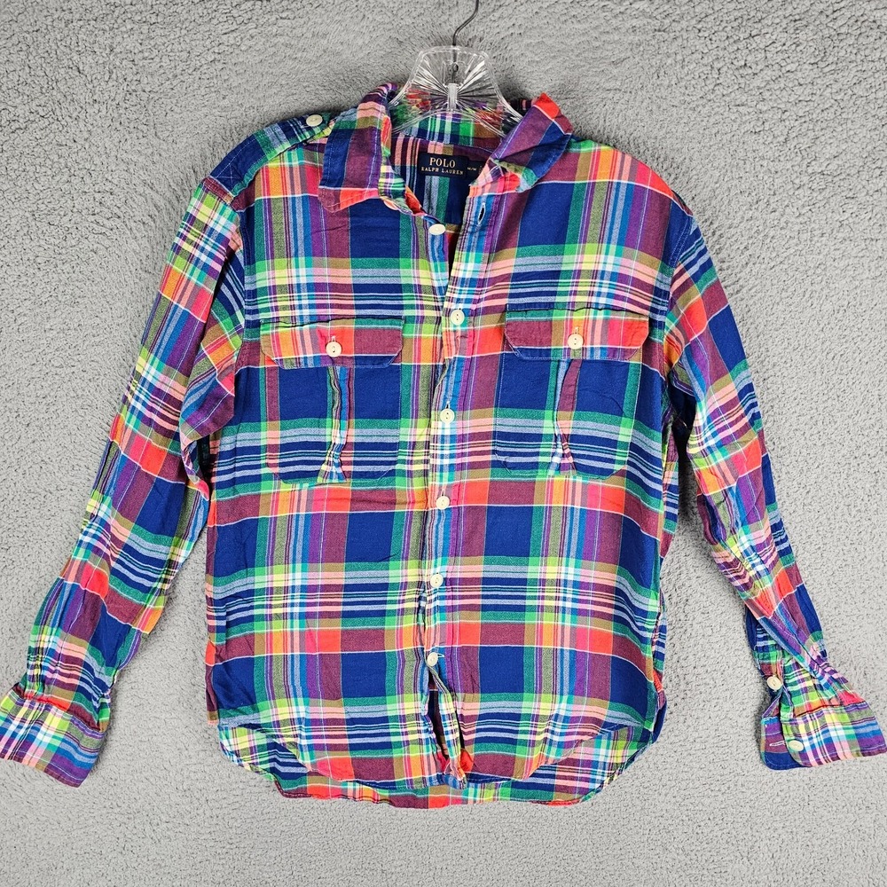 Polo Ralph Lauren Shirt Mens Medium Button Colorful Plaid Shoulder‎ Straps
